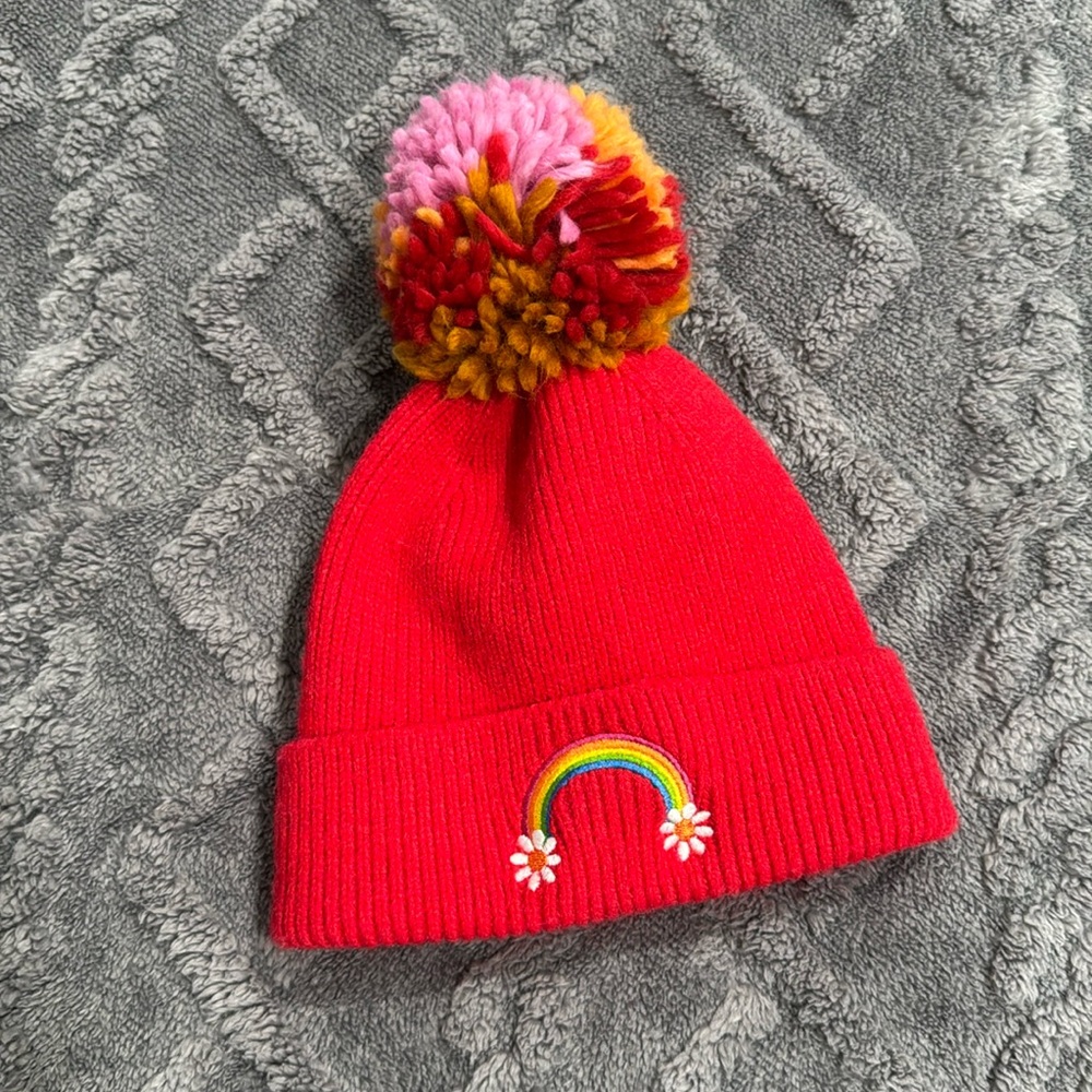 CAT & JACK GIRLS RAINBOW POMPOM BEANIE OS